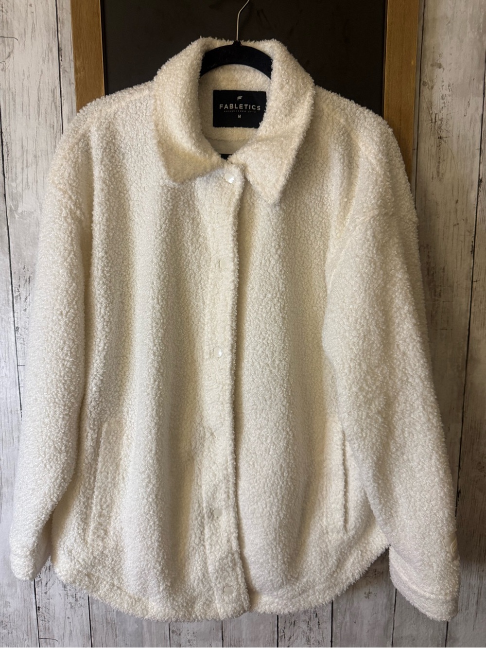 Fabletics Ivory Teddy Boucle Shirt Jacket Snaps Large